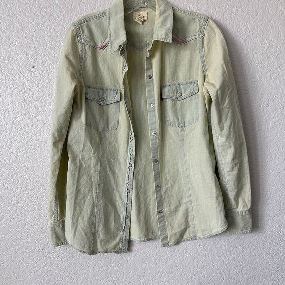 Mens Levi Vintage Green Distressed Pearl Button Up Size Small - Picture 1 of 7